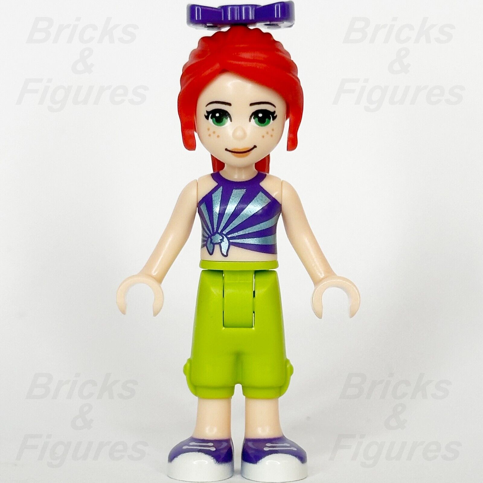 LEGO Friends Mia Minifigure Lime Cropped Trousers Striped Top Bow 41337 frnd326 - Bricks & Figures