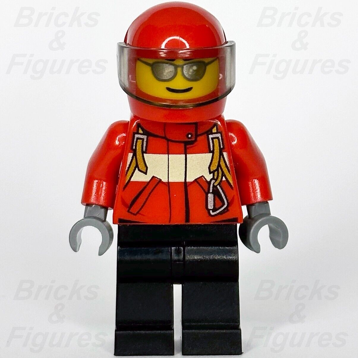 LEGO City Pilot Male Minifigure Red Fire Suit Carabiner Airport 60100 cty0678 - Bricks & Figures