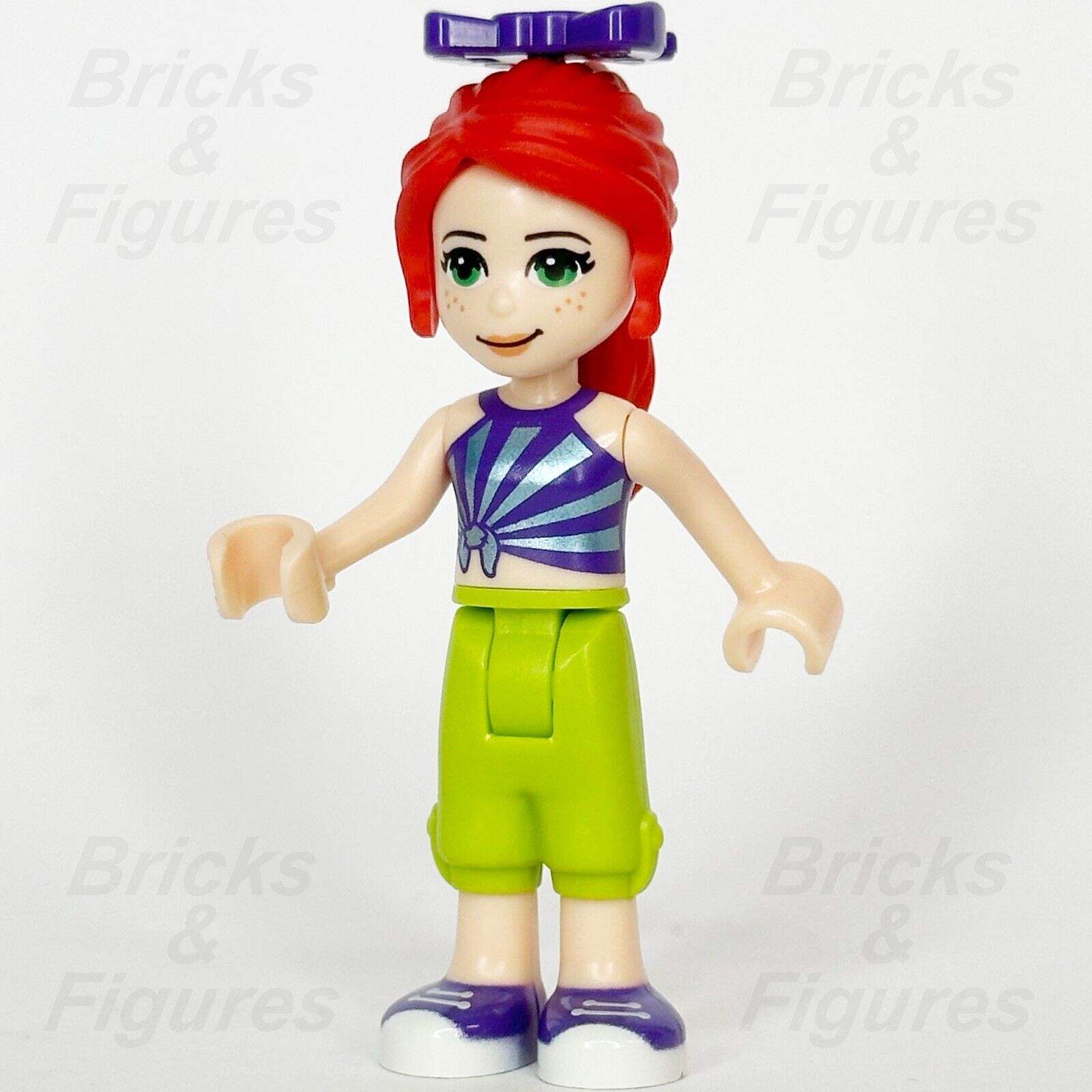 LEGO Friends Mia Minifigure Lime Cropped Trousers Striped Top Bow 41337 frnd326 - Bricks & Figures