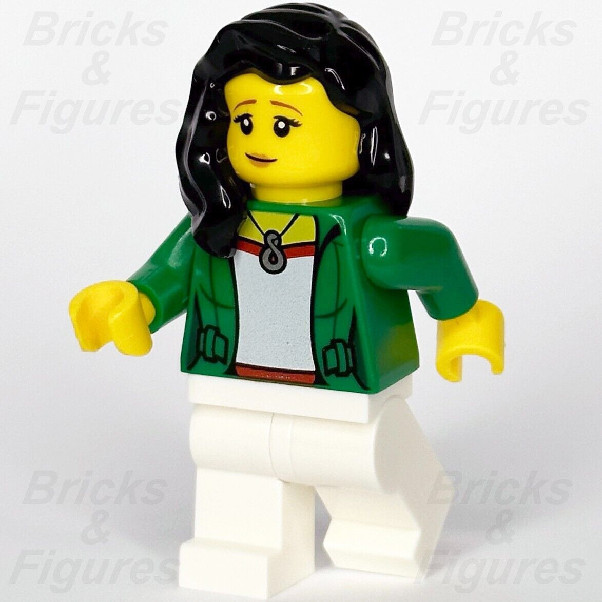 LEGO Monkie Kid Fei Minifigure Green Jacket Long Black Hair Necklace 80023 mk055 - Bricks & Figures